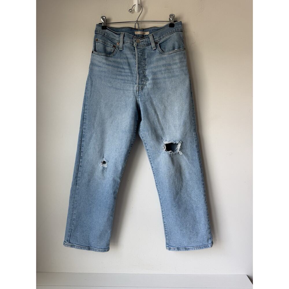 Levi's Ribcage Straight Ankle Jeans Womens 30x27 Blue Distressed High Rise